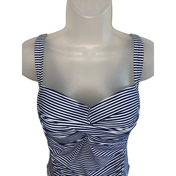 One Piece Niptuck Striped Swimsuit: Navy & White Nautical Beach Coastal Size 10 - Picture 10 of 12